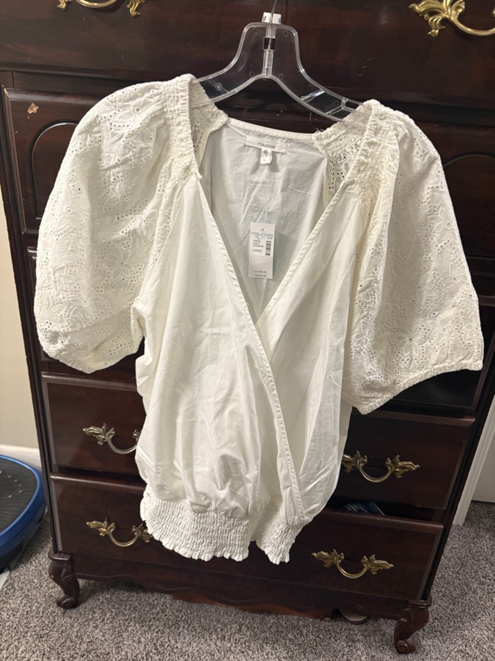 Maurices White Eyelet Puff Sleeve Wrap Top